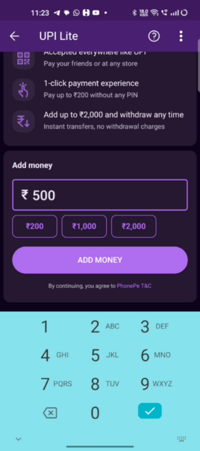 PhonePe UPI Lite Recharge